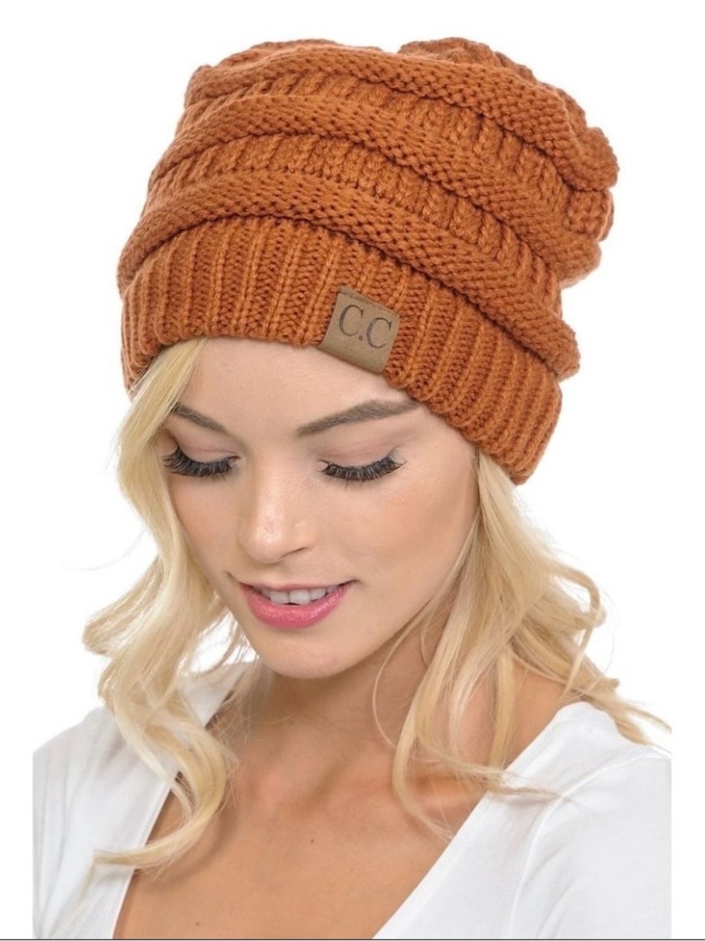 C.C women’s hat Slouchy Thick Warm Cap Hat Skully Color Cable Knit Beanie hat